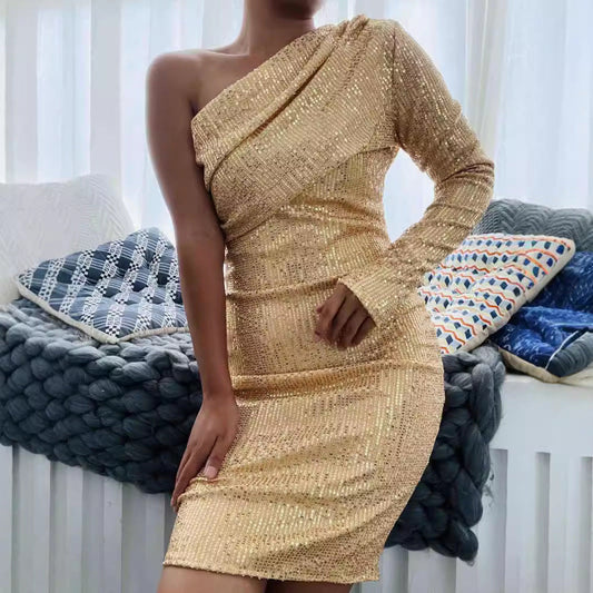 Damen Minikleid Asymmetrisch Kristallverzierung Schwarz Eveloria - Eveloria