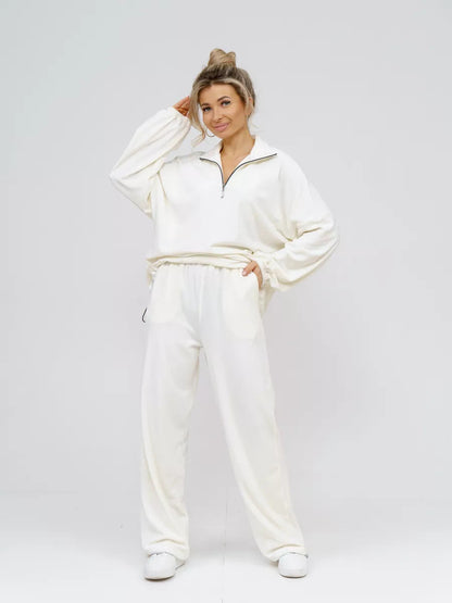 Damen Velours Jogginganzug Hochgeschlossener Kragen Elastisch