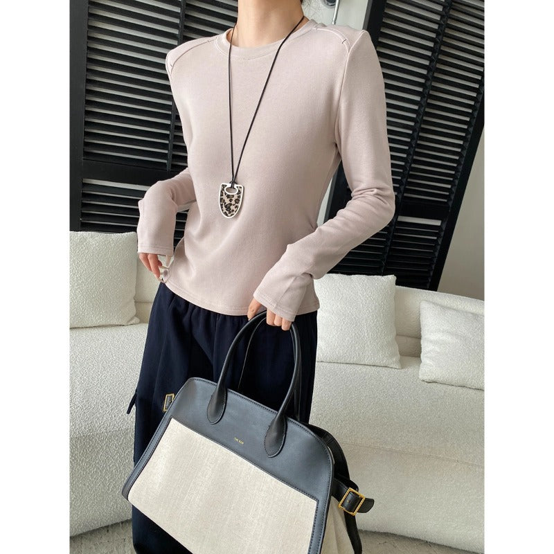 Damen Langarmshirt Rundhalsausschnitt Daumenlöcher Eveloria