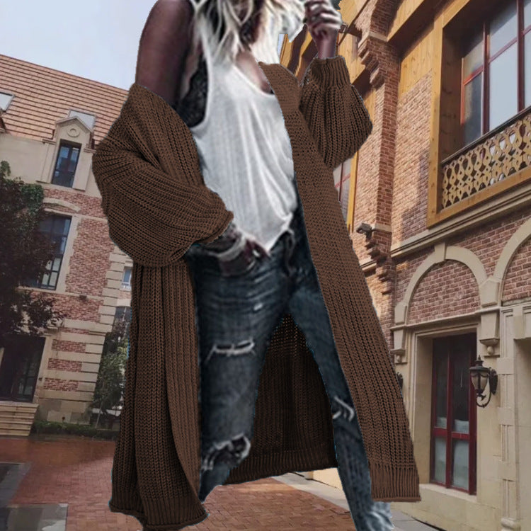 Damen Cardigan Grobstrick Voluminöse Ärmel Beige