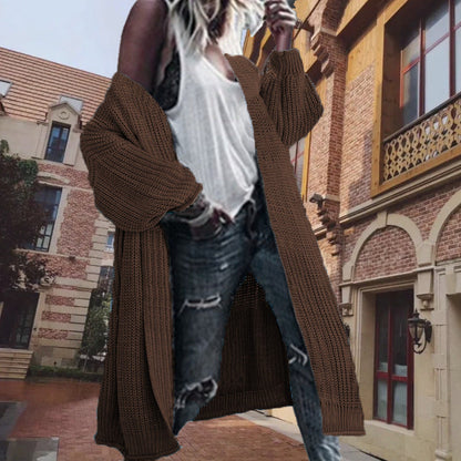 Damen Cardigan Grobstrick Voluminöse Ärmel Beige