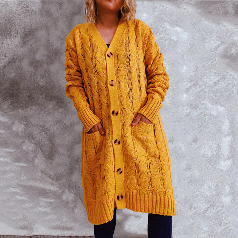 Damen Cardigan Grobstrick mit Taschen und Knöpfen Beige