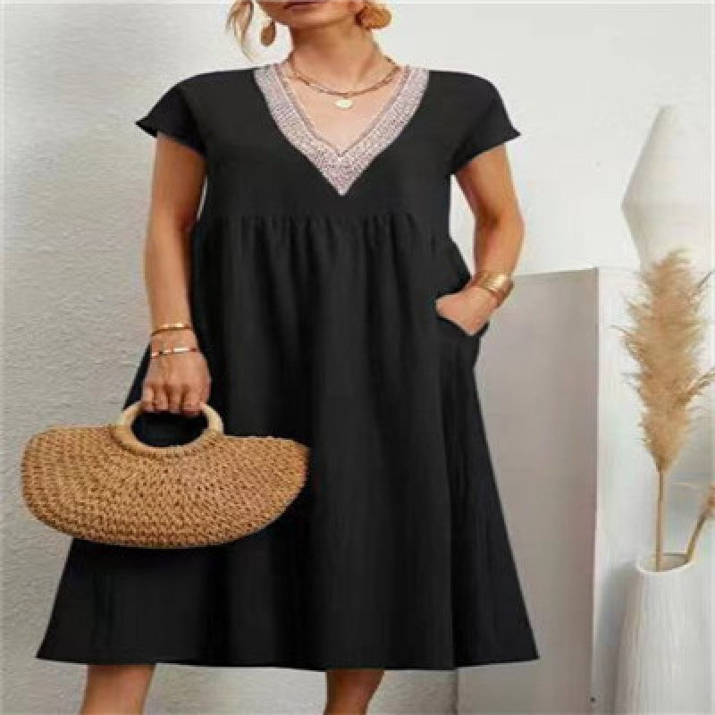 Damen Maxikleid V-Ausschnitt Seidenstoff Elegantes