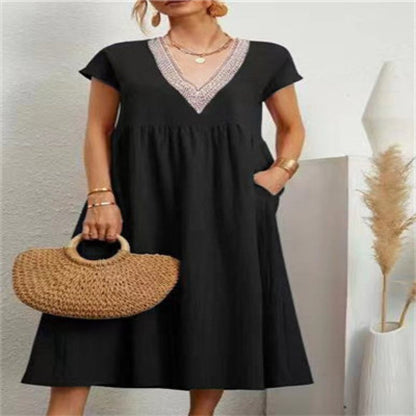 Damen Maxikleid V-Ausschnitt Seidenstoff Elegantes