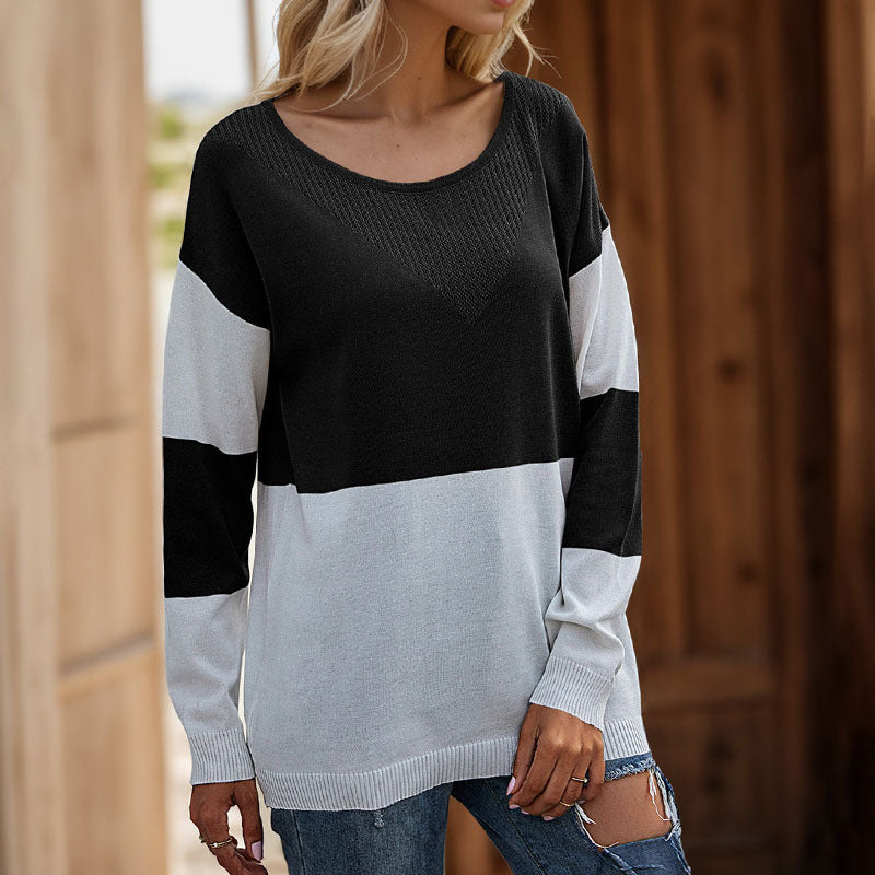 Damen Strickpullover Modernes Blockdesign Rundhals Beige