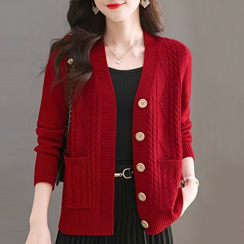 Damen Strickjacke V-Ausschnitt Taschen Eveloria