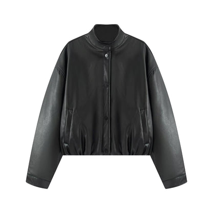 Damen Kunstlederjacke Stehkragen Eveloria