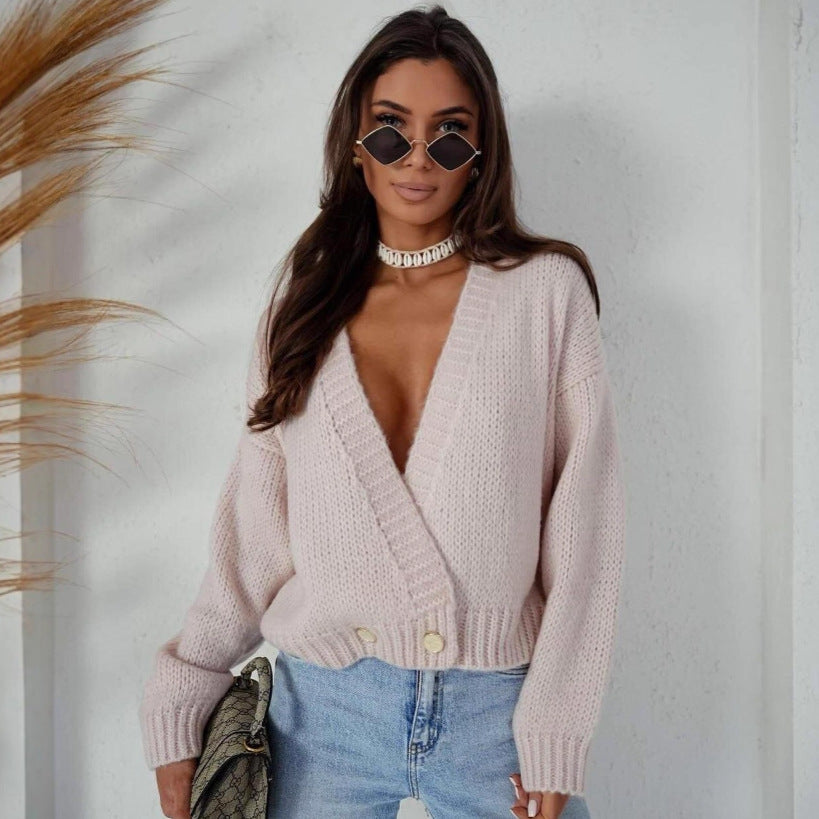 Damen Strickcardigan Weit Modisch Knöpfe Anthrazit