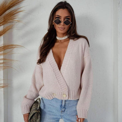 Damen Strickcardigan Weit Modisch Knöpfe Anthrazit