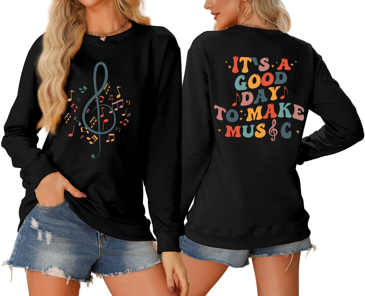 Damen Sweatshirt Musikalisches Motiv Kreativer Schriftzug Grau