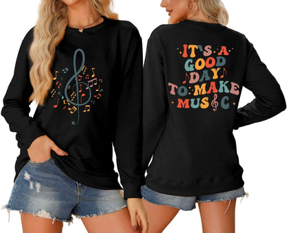 Damen Sweatshirt Musikalisches Motiv Kreativer Schriftzug Grau