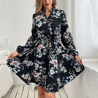 Damen Blusenkleid Floralmuster Taillengürtel - Eveloria