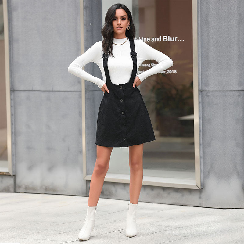 Damen Trägerrock Knopfleiste Elegantes Design Eveloria