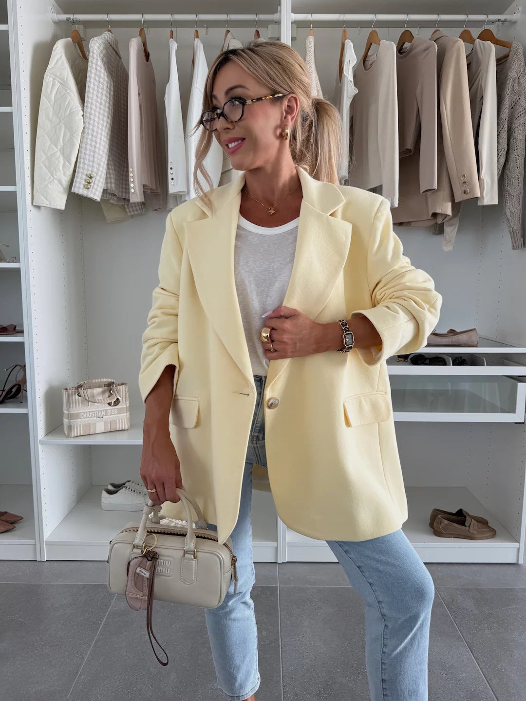 Damen Oversized Blazer mit Taschen Modisch Eveloria