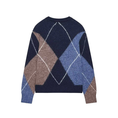 Damen Grobstrickpullover Rautenmuster Eveloria