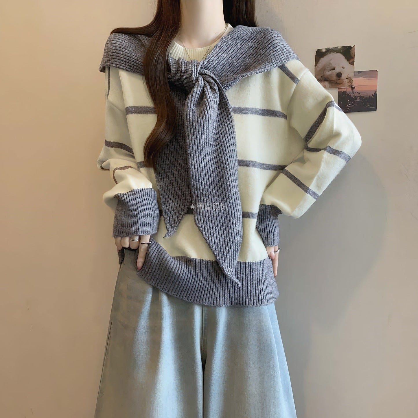 Damen Pullover Lässig Mit Bindegürtel Eveloria