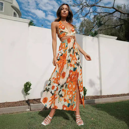 Damen Maxi-Kleid V-Ausschnitt Raffung Eveloria
