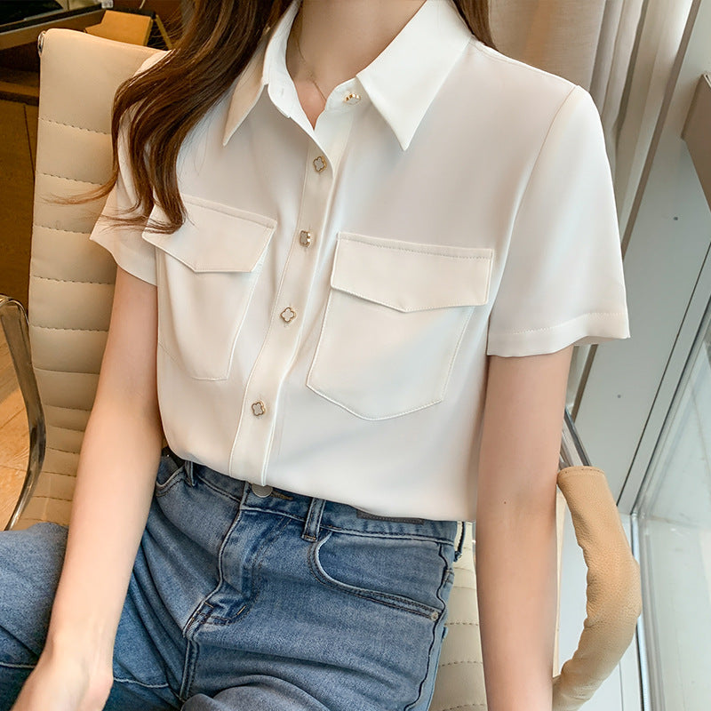 Damen Bluse mit Schulterklappen und Taschen Eveloria