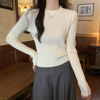 Damen Rippstrickpullover Verlängerte Ärmel Fein Eveloria
