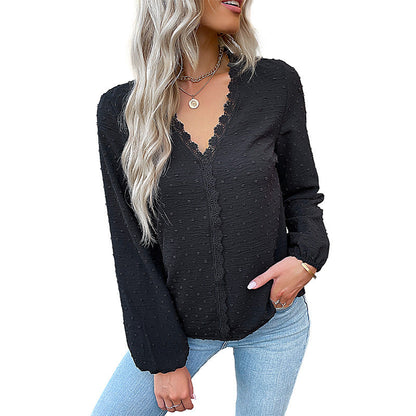 Damen Bluse Spitzenbesatz Puffärmel Elegant Weiße Bluse