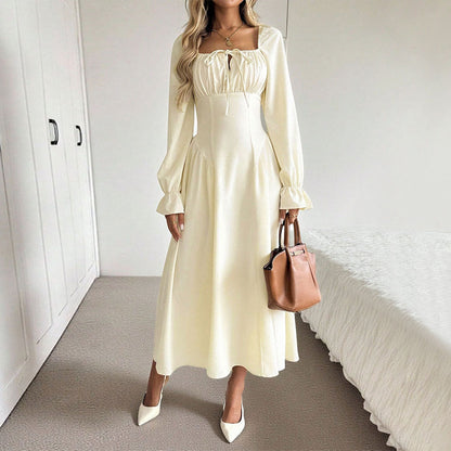 Damen Maxikleid mit Kordelzug und Puffärmeln Eveloria - Eveloria