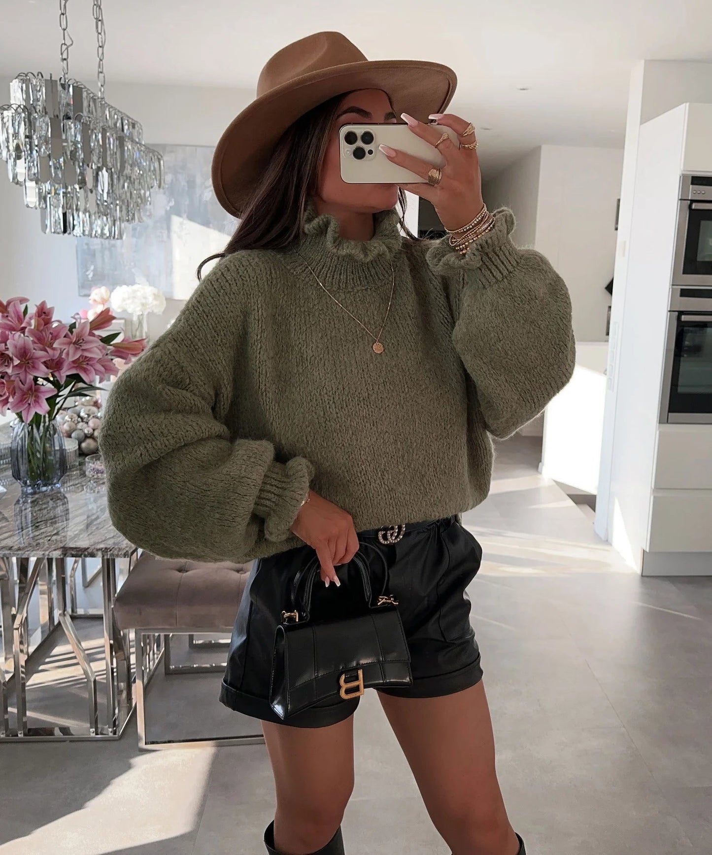 Damen Rollkragenpullover Kuschelig Voluminöse Ärmel Eveloria