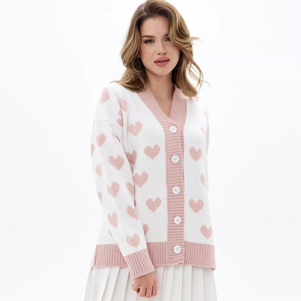 Damen Strickjacke Herzmuster Knöpfe Eveloria - Eveloria