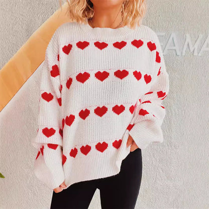 Damen Pullover Romantisches Herzmuster Kuschelfleece Rosa - Eveloria