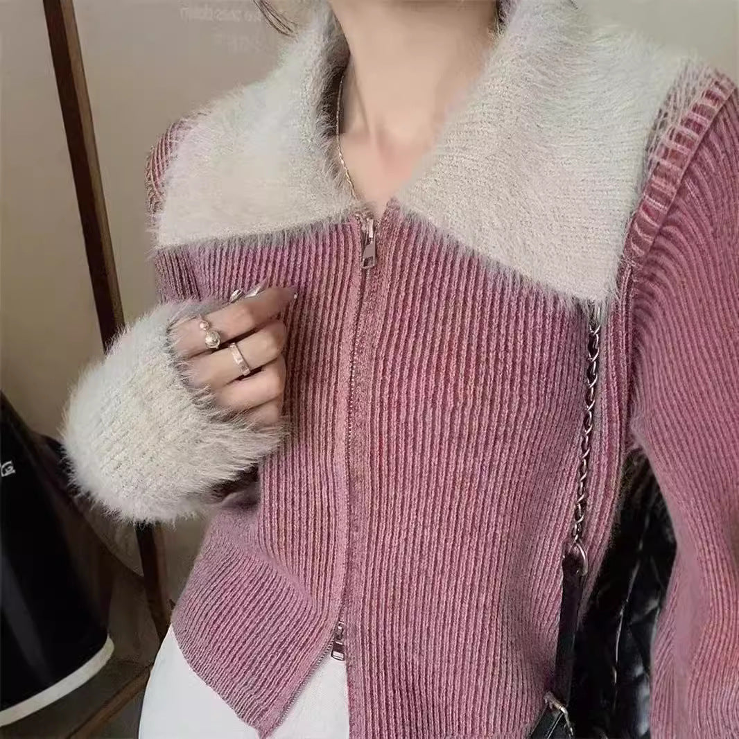 Damen Strickjacke mit Kragen und Reißverschluss