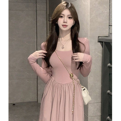 Damen Midi-Kleid Langärmlig Puffärmel