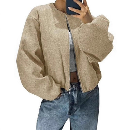 Damen Lässige Zip Jacke Ballonärmel Eveloria