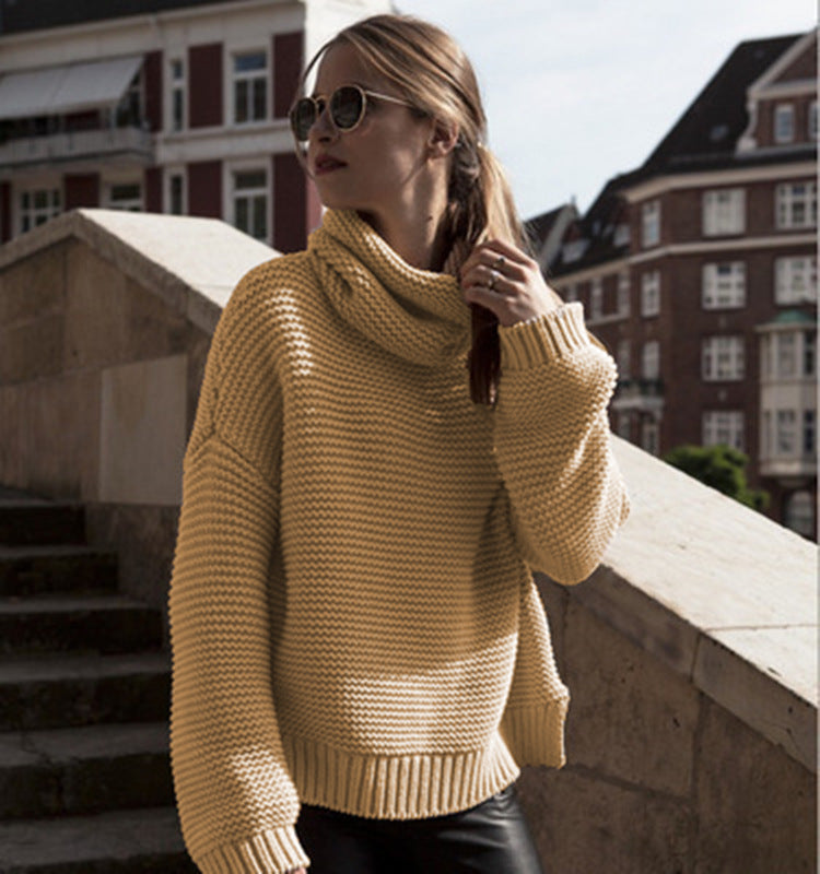 Eveloria Damen Grobstrickpullover Hochkragen Lässig - Eveloria
