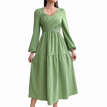 Damen Midikleid Wickeldetail Voluminöse Ärmel Eveloria