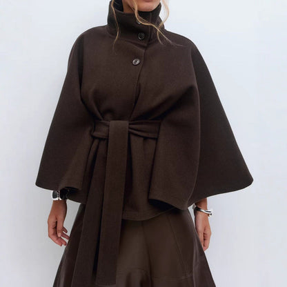 Damen Wendejacke Warm Hochkragen Bindegürtel Eveloria