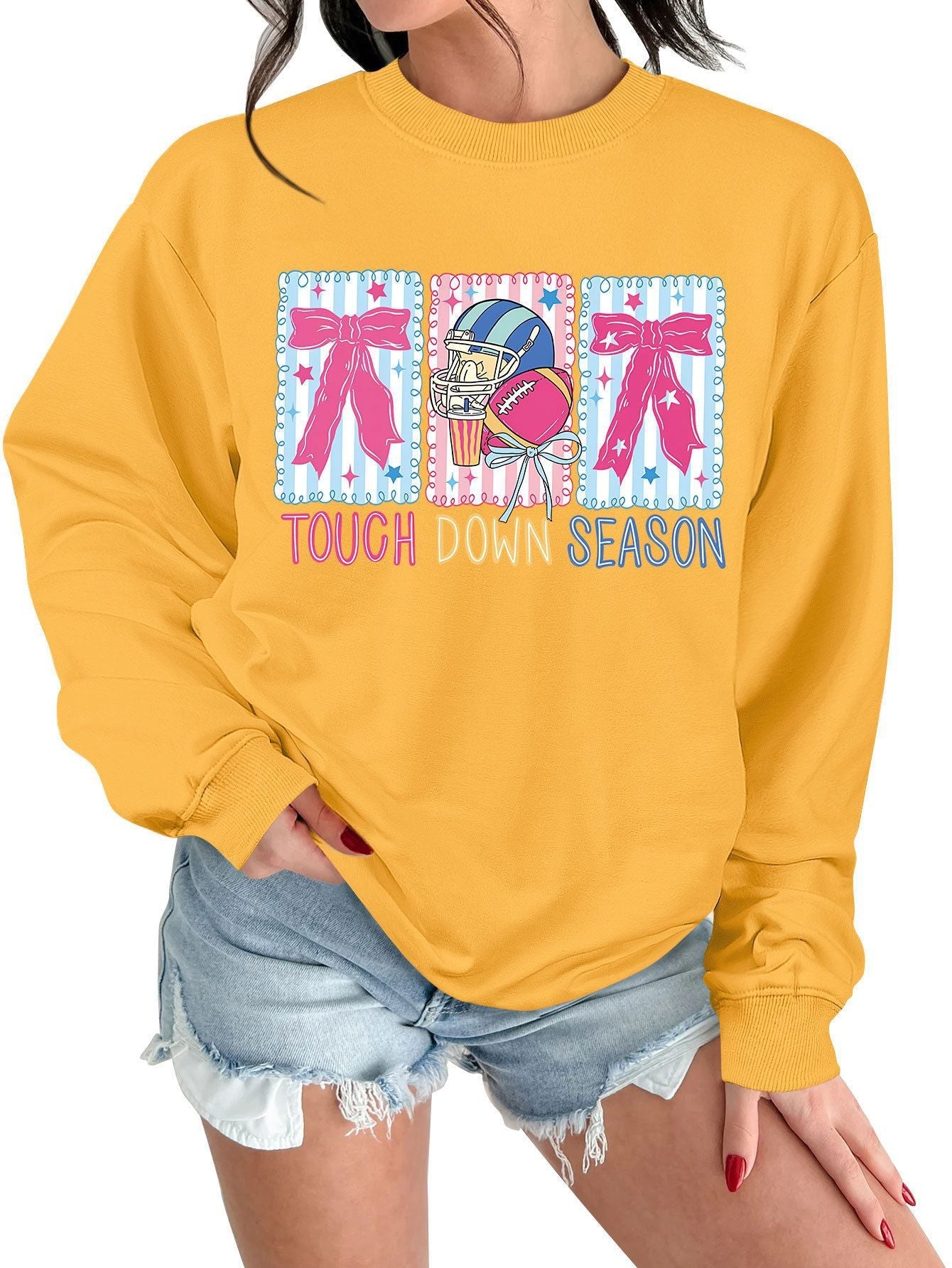 Damen Sweatshirt Football Motiv Lässig Grau Eveloria