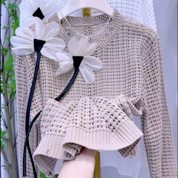Damen Strickpullover Florale Applikationen Eveloria