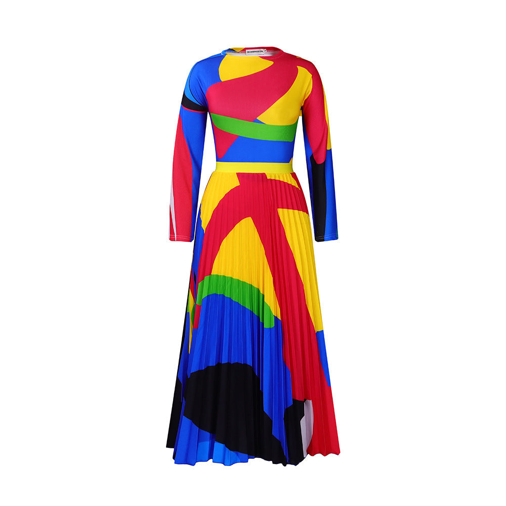 Damen Maxikleid Modernes Grafikdesign Elegante Plissee Optik