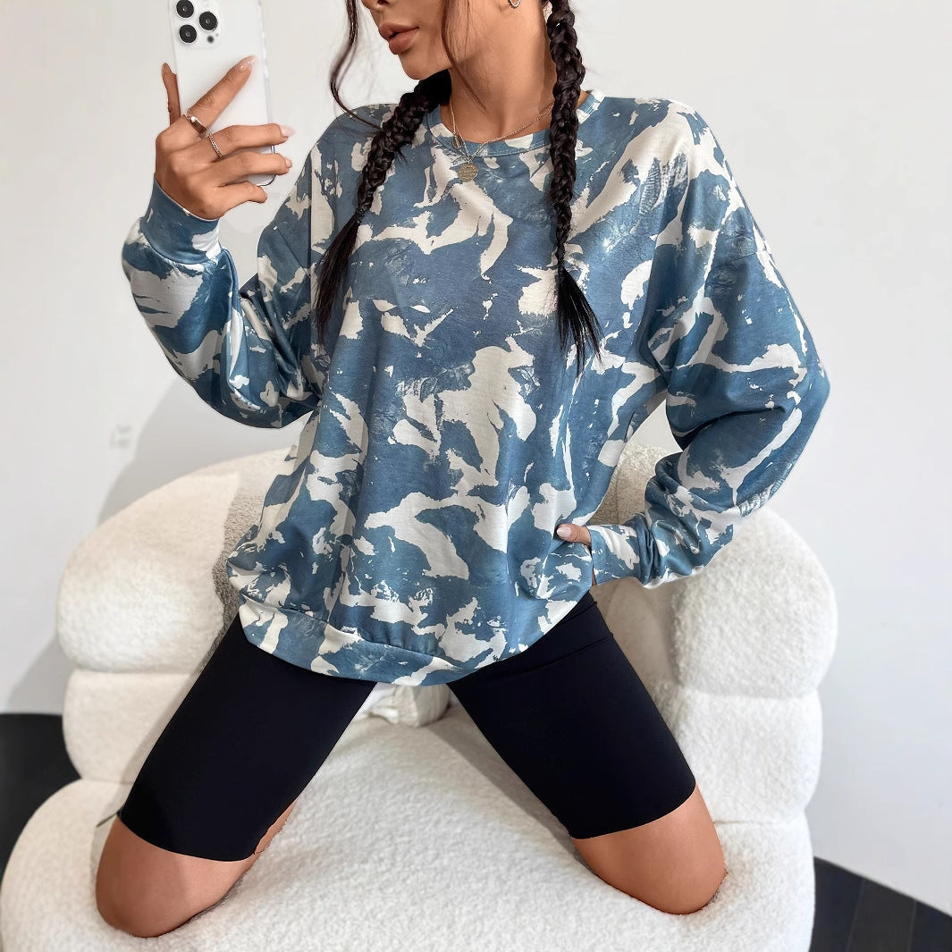 Damen Sweatshirt Camouflage-Muster Übergroßer Schnitt Grau Eveloria