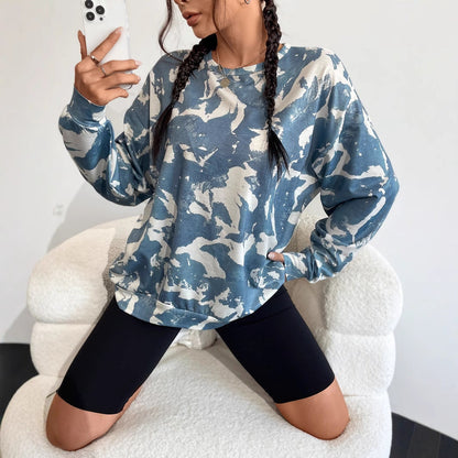 Damen Sweatshirt Camouflage-Muster Übergroßer Schnitt Grau Eveloria
