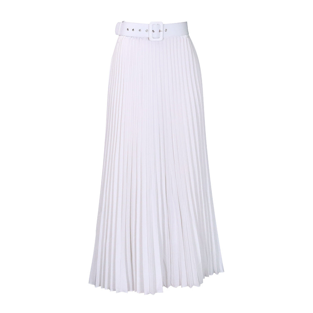 Damen Maxi-Rock Plissee mit Gürtel Eveloria