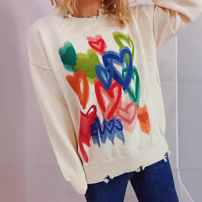 Damen Pullover Bunt Herzdesign Merino