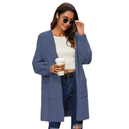 Damen Grobstrick Cardigan mit Taschen und weiten Ärmeln Beige