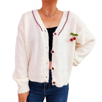 Damen Strickjacke Kuschelig Blütenmuster Beige