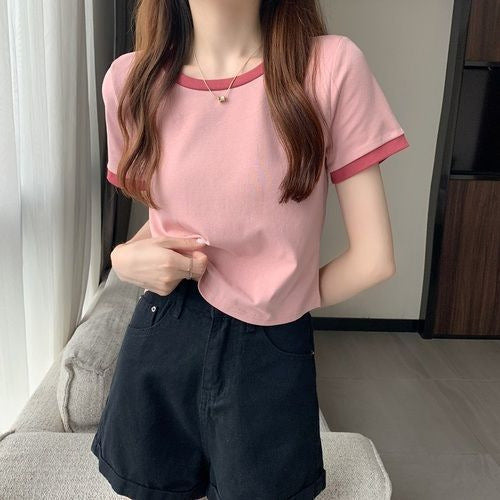 Damen T-Shirt Kurzarm Leichtes Baumwollshirt Weiß