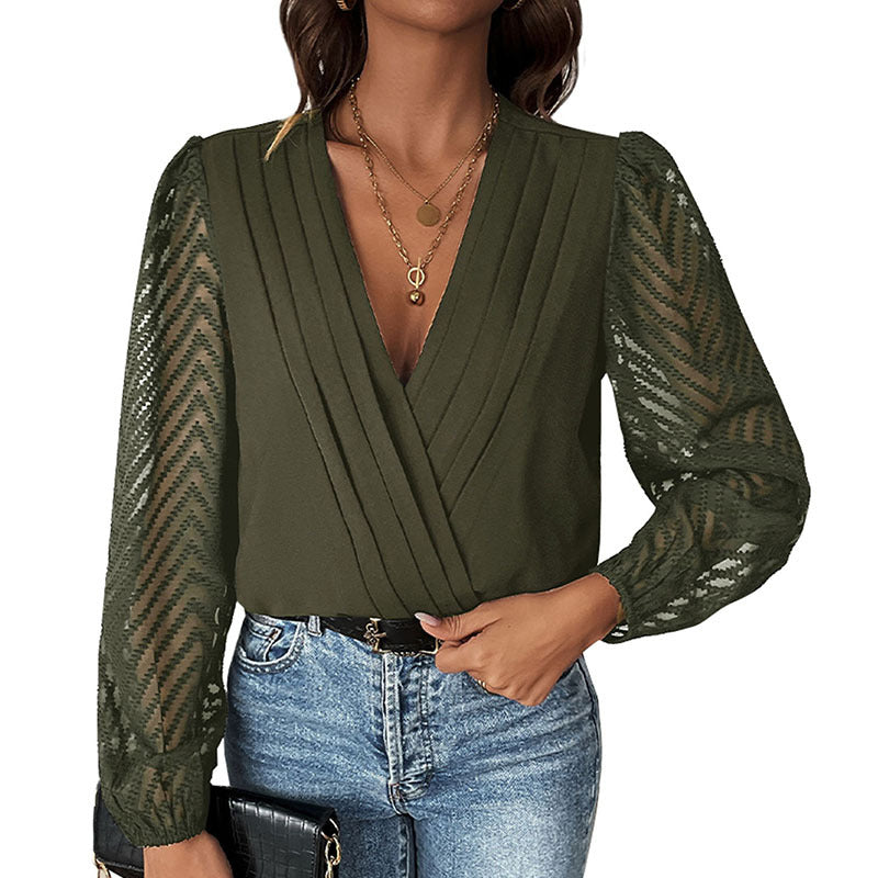 Damen Bodysuit Elegante Rüsche Transparente Ärmel Eveloria