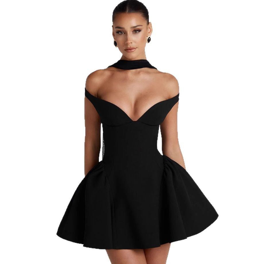 Damen Cocktailkleid Schulterfrei Voluminöser Rock Eveloria