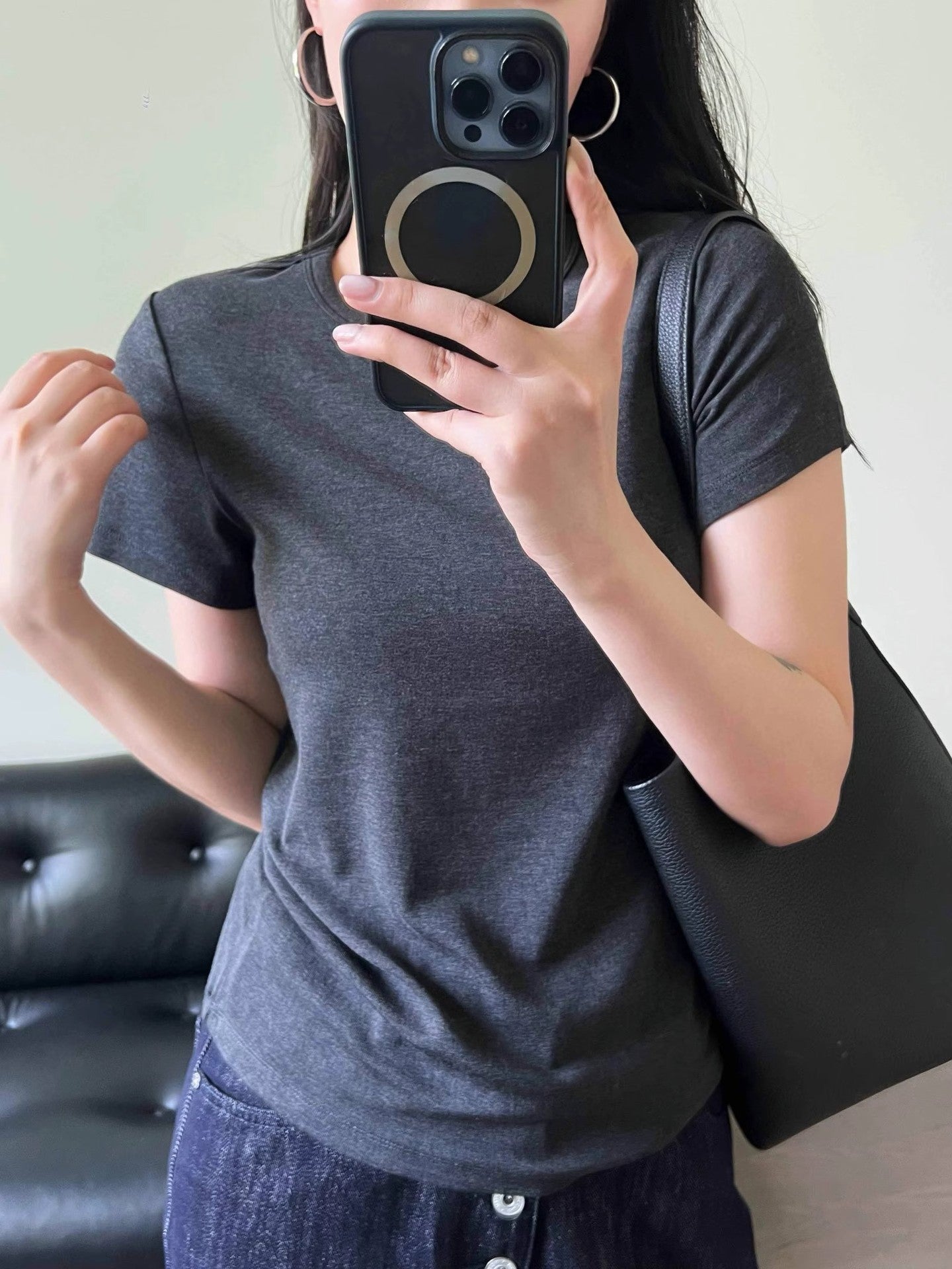 Damen Figurbetonter Basist-Shirt Eveloria Baumwolle Weiß