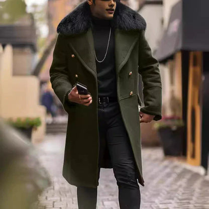 Jordan Herren Wollmantel Oversized Doppelreiher Fellkragen