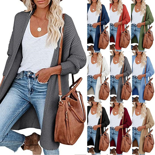 Damen Grobstrick-Cardigan Lässig Offene Kanten Beige - Eveloria