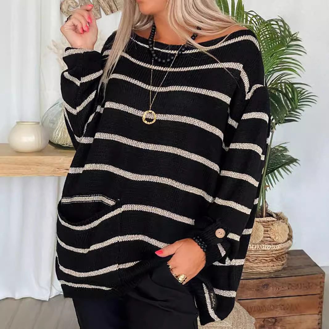 Damen Strickpullover Langärmlig Mit Taschen Beige